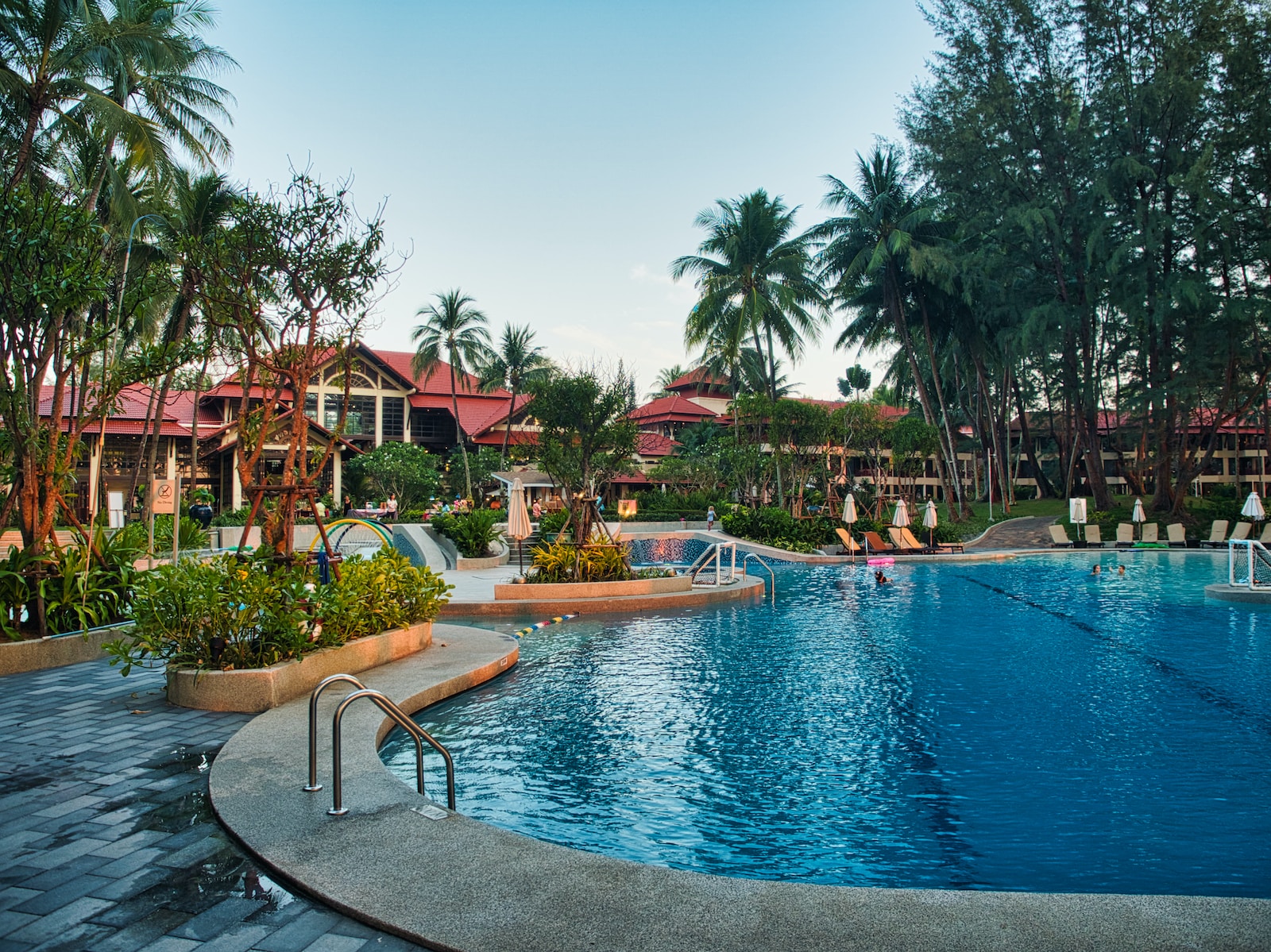 swimming pool near green trees during daytime